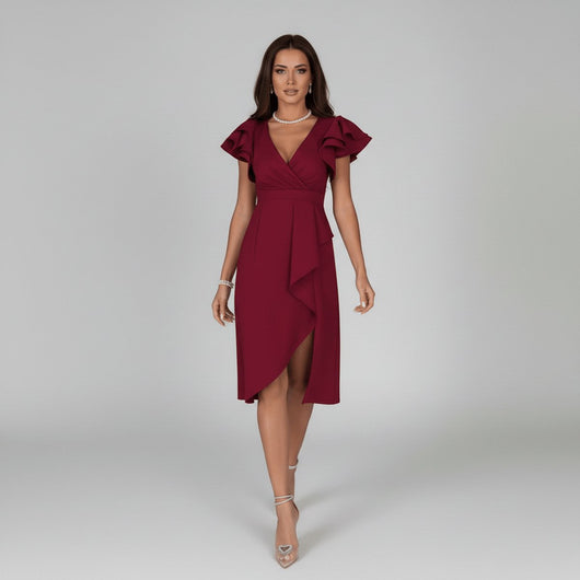 Florence | Elegante dames wikkeljurk met V-hals en ruchemouwen