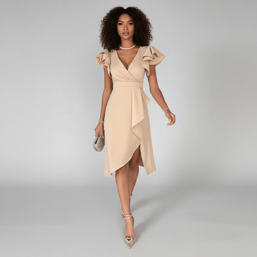 Florence | Elegante dames wikkeljurk met V-hals en ruchemouwen