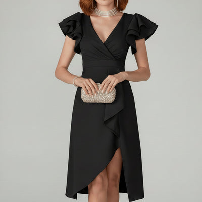 Florence | Elegante dames wikkeljurk met V-hals en ruchemouwen