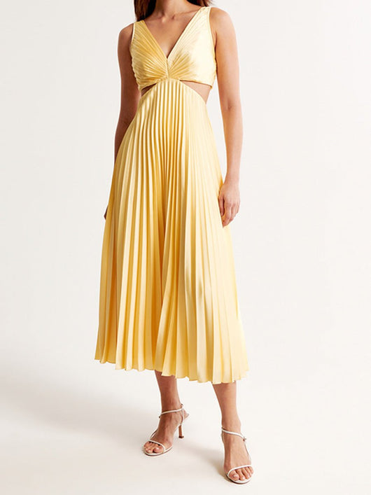 Evelyn | Dames plissé maxijurk met cut-outs en V-hals