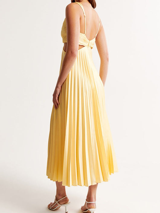 Evelyn | Dames plissé maxijurk met cut-outs en V-hals