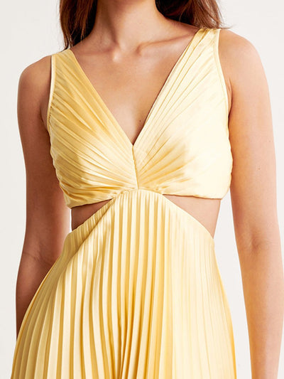 Evelyn | Dames plissé maxijurk met cut-outs en V-hals