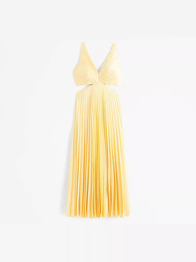 Evelyn | Dames plissé maxijurk met cut-outs en V-hals