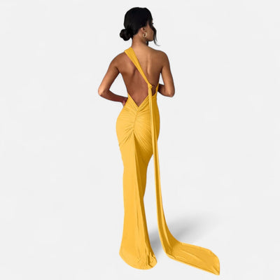 Lara | Dames maxijurk met one-shoulder halterhals
