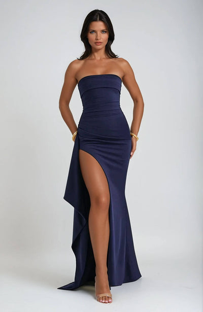 Claudia | Strapless dames maxijurk met split voor bruiloftsgasten