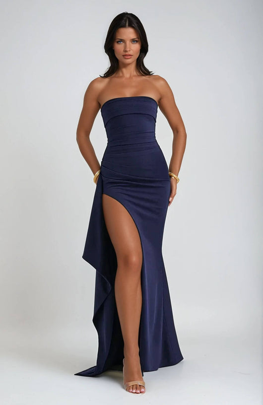 Claudia | Strapless dames maxijurk met split voor bruiloftsgasten